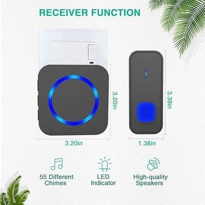 SURFOU Wireless Doorbell for Home, 1 Push Button & 2 Plug-in Receivers