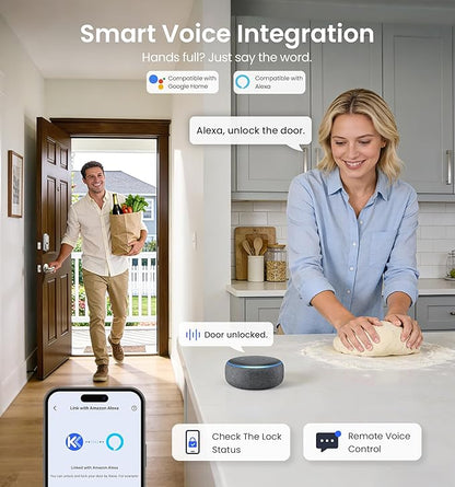 Veise VE027 Built-in Wi-Fi Smart Lock, Fingerprint Keyless Entry Front Door Lock, App Remote & Voice Control, No Hub Needed, Touchscreen Keypad Deadbolt, IP65 Waterproof, BHMA Grade 3, Satin Nickel