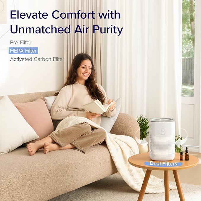 LEVOIT Air Purifier for Home Allergies Pets Hair 1095 ft2 Core300-P and Desktop HEPA Air Purifier for Bedroom 161 ft2 1 Pack