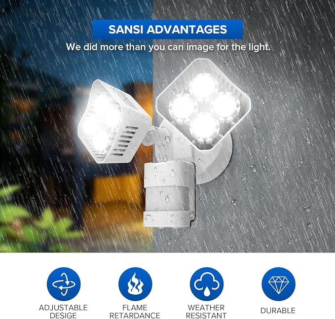 SANSI 30W LED Motion Sensor Outdoor Security Flood Light 3400LM 5000K White