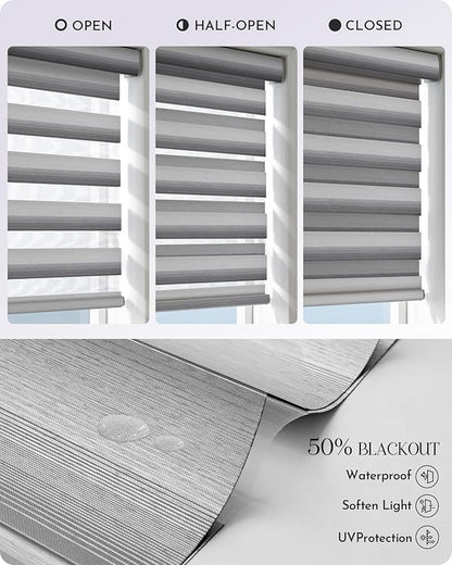 Graywind Motorized Zebra Blinds for Windows, Darkening Hardwired Smart Blinds with Remote Control, Dual Layer Custom Zebra Shades Work with Alexa, Google Home, Apple Homekit, Gradient Grey Silver