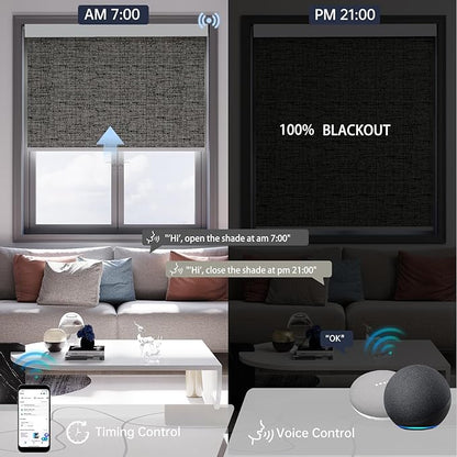 Motorized Blinds with Remote, Blackout Smart Blinds for Windows Automatic Roller Shades Compatible with Alexa, Motorized Shades Customized for Bedroom Home Office (Blackout-Dark Gray)
