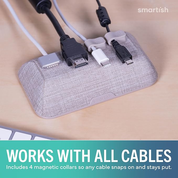 Smartish Magnetic Cord Holder, Bigger Cable Wrangler, Office Desk Organizer | Holds 8 Cords, 2 Cable Clips, Weighted Base, Charger Keeper, Phone Charging Cable Management, Nightstand Accessories, Beige