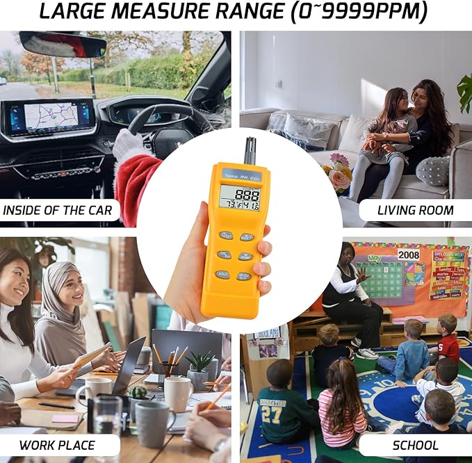 CO2 Meter Indoor Air Quality Meter CO2 Monitor 9999ppm Carbon Dioxide Temp. Humidity Meter NDIR Sensor Detector