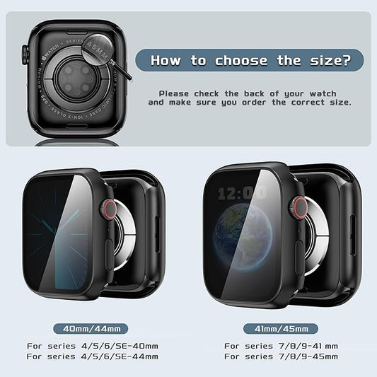 Waterproof Privacy Case Compatible with Apple Watch Series 9/8/7 41mm with Anti-peep Screen Protector, iWatch Face Cover Protective Bumper for iWatch Case 41mm Black