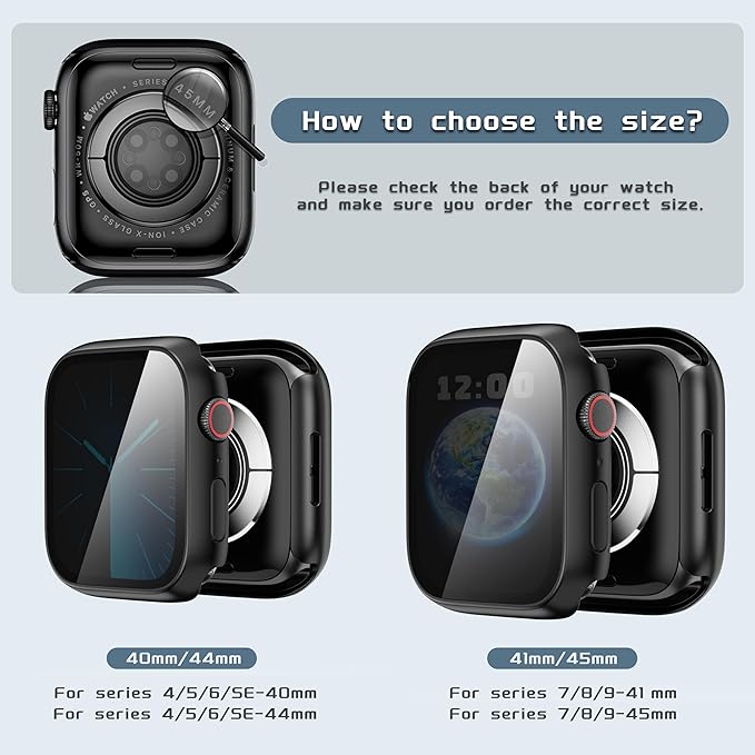 Waterproof Privacy Case Compatible with Apple Watch Series 6/5/4/SE2/SE 44mm with Anti-peep Screen Protector, iWatch Face Cover Protective Bumper for iWatch Case 44mm Black
