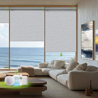 Motorized Blinds with Remote，100% Blackout Smart Blinds Motorized Roller Shades Compatible with Alexa Automatic Blinds for Windows Electric Window Blinds Customized Size Starlight Grey
