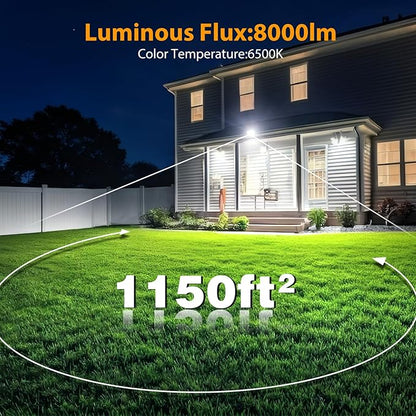 Onforu 80W Flood Lights Outdoor, 8000lm Bright LED Work Light with Plug,Daylight White LED Flood Lighting, IP66 Waterproof Security Yard Lights for Garage Stadium 4 Pack