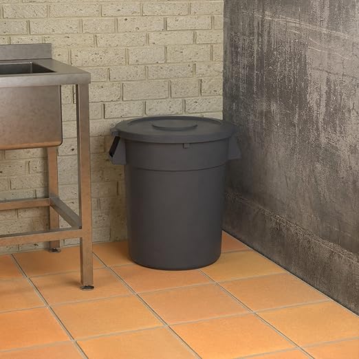 32 Gallon Gray Round Commercial Trash Can with Lid, Heavy-Duty Food Grade NSF Certified, Perfect for Restaurant, Office, School, Garage, Backyard, Workshop, Warehouse