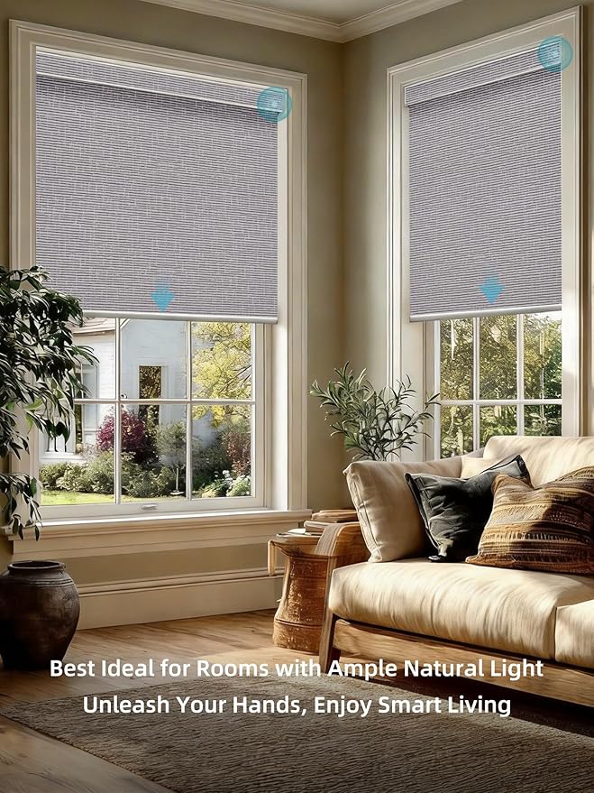 SmartWings Motorized Smart Blinds with Remote, Custom Automatic 100% Blackout Roller Shade Compatible with Alexa/Homekit/Google, Electric Smart Blinds for Indoor Windows, Safari Rock Grey