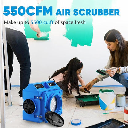 Air Scrubber with 3-Stage Filtration, 550CFM HEPA Air Machine Stackable Negative, Air Cleaner with MERV10, Carbon, H13 HEPA, for Home, Industrial and Commercial Use, Blue-3PCS