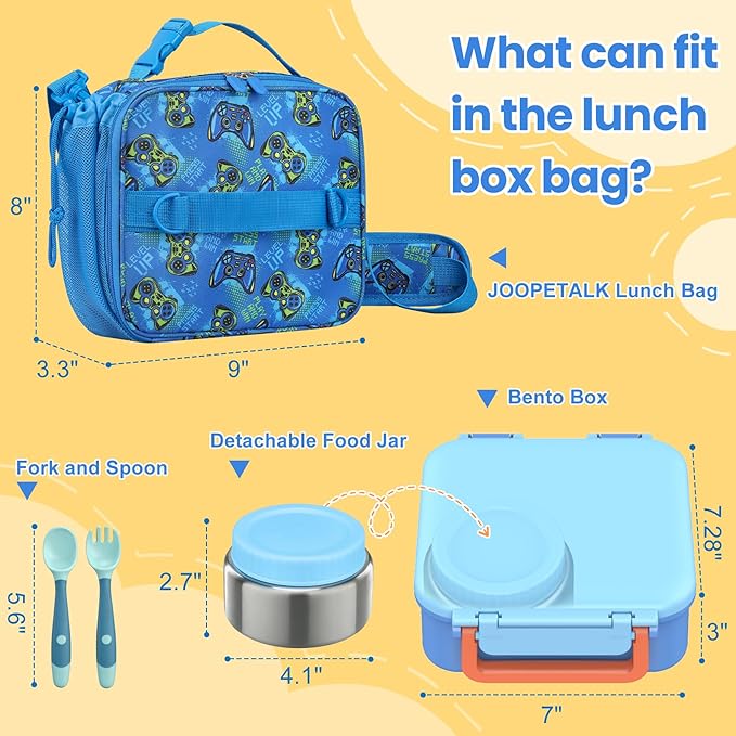 JOOPETALK Bento Lunch Box Set for Kids with 9oz Soup Thermo, Insulated Lunch Bag,Leak-proof BPA-free Lunch Food Container with 3-4 Conpartments for School Travel-Blue