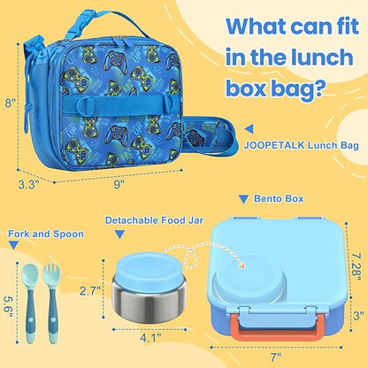 JOOPETALK Bento Lunch Box Set for Kids with 9oz Soup Thermo, Insulated Lunch Bag,Leak-proof BPA-free Lunch Food Container with 3-4 Conpartments for School Travel-Blue