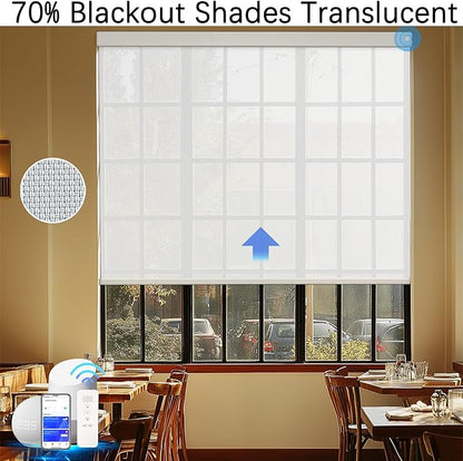 Motorized Blinds with Remote Cordless Automatic Motorized Shades Custom Blinds for Windows Smart Curtains Compatible with Alexa Google Home(3% Solar White,W43 x H72in)