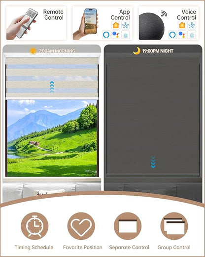 Kincmo Motorized Blinds with Remote, Motorized Zebra Shades Work with Apple Homekit,Alexa,Google Home, Customized Electric Blinds with Remote,App,Voice Control (70% Blackout Galaxy Beige)