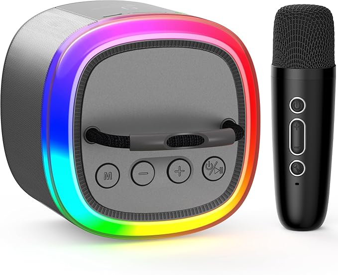 HWWR Mini Karaoke Machine for Kids: Portable Bluetooth Speaker with Wireless Microphone for Kids & Adults - Ideal Christmas Easter Birthday Gift Music Toys for Girls Boys Aged 4 5 6 7 8 9 10 11 12+