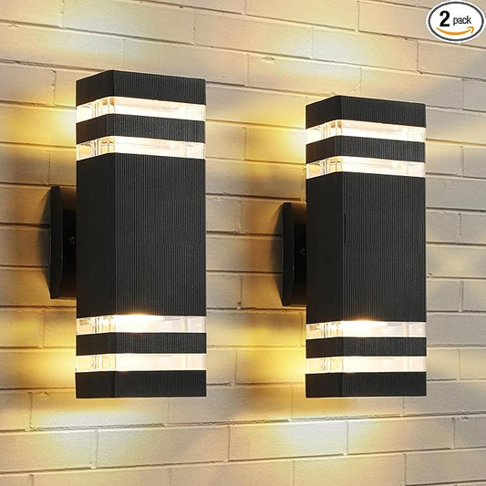 Outdoor Light Fixture, IP65 Wall Light Fixtures for Porch Patio Garage,Warm White 3000k, 2 Pack (Black, 2Packs 2-Tier)