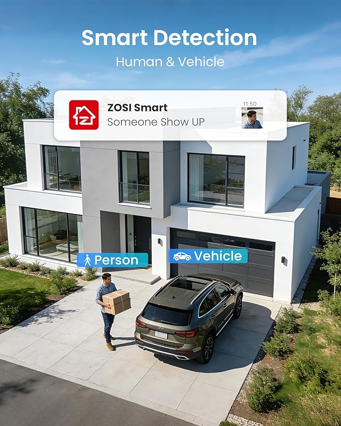 ZOSI 16CH 3K Lite Security Camera System with 2TB HDD,AI Human/Vehicle Detection,Night Vision,Remote Access,H.265+ 16 Channel 5MP Lite HD-TVI DVR with 12PCS 1080P Outdoor Indoor Surveillance Cameras
