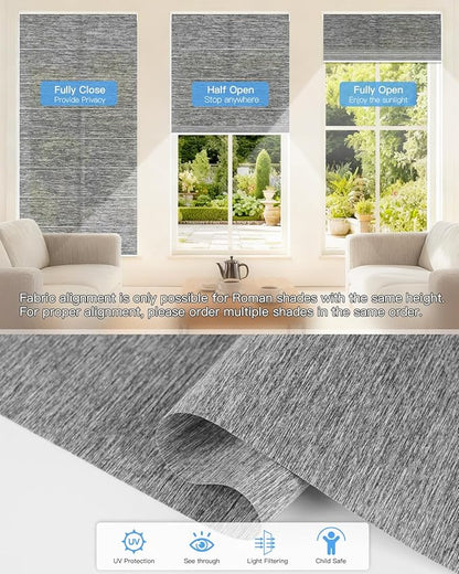 Motorized Roman Shades for Windows, Custom Light Filtering Roman Blinds with Remote, Smart Privacy Window Shades for Living Room Kitchen Office, Alexa & Google Home Compatible, App Control via RF Hub