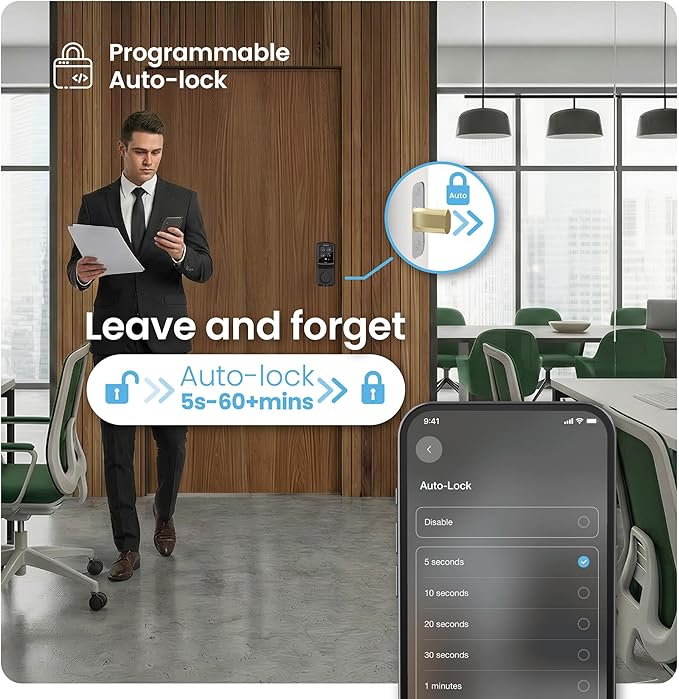 Lockly Guard Deadbolt PGD728WPU Commercial Smart Lock – UL10B/10C Fire Rated Keypad Deadbolt with Fingerprint, Wi-Fi & Bluetooth, Alexa & Google Compatible, 8 AA Batteries, Rekeyable Door Lock