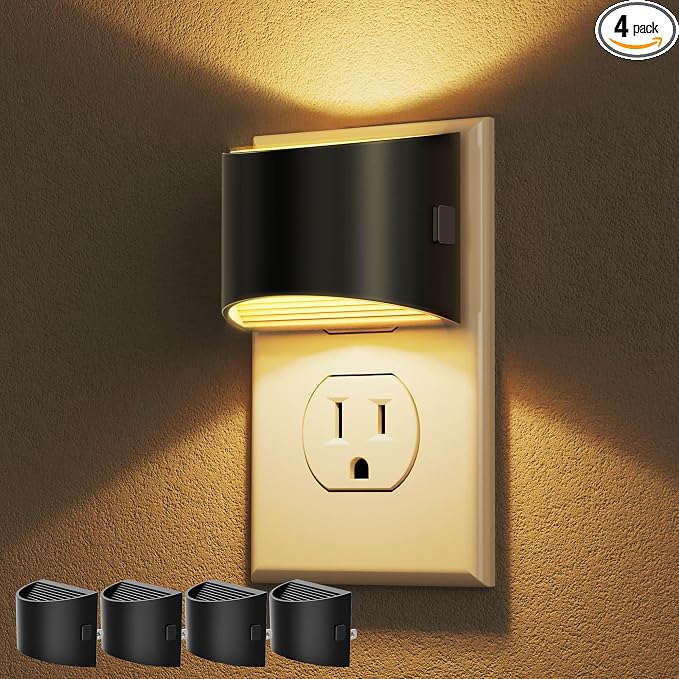 DORESshop Night Light, Night Lights Plug into Wall, Adjustable, 3000K | 3 Level Brightness Adjustable Night Light, Dusk to Dawn Sensor, Nightlights for Adults, Bedroom, Bathroom, Hallway, 4 packs