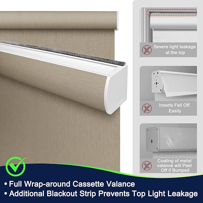 BERISSA Motorized Blinds with Remote,Blackout Smart Blinds for Windows,Linen Fabric,Remote Control,Thermal Insulated Automatic Blinds,Electric Blinds with USB/Solar Pannel.Brown