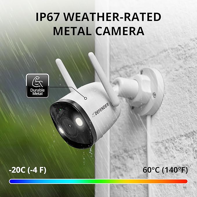 Defender AI Powered 4K Guard Pro 8MP WiFi 6, Plug-in Power Wireless Security Camera Outdoor, with Smart AI Human Detection, Bluetooth, Two-Way Talk, Works w/Guard App, 4 Pack