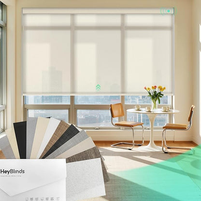HeyBlinds Motorized Solar Shades with Remote, Light Filtering Mesh Roller Shades, Flame Retardant Smart Blinds, UV Blocking, Alexa Google HomeKit Compatible (Solar Shades Fabric Samples)