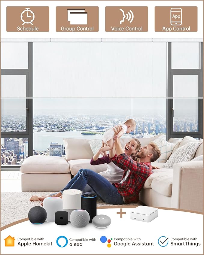 Kincmo Motorized Blinds with Remote, Light Filtering Roller Shades Work with Apple Homekit,Alexa,Google Home, Custom Electric Blinds with App,Voice Control (50% Blackout Sheer White)