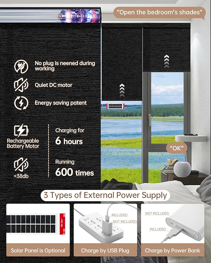 Kincmo Motorized Blinds with Remote, Light Filtering Roller Shades Work with Apple Homekit,Alexa,Google Home, Custom Electric Blinds with App,Voice Control (75% Blackout Aqua Waves Black)