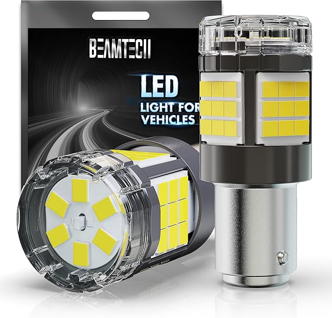 BEAMTECH Upgraded 1157 LED Bulbs Brake Tail Lights, 6500K Cool White Super Bright, 2057 2357 7528 BAY15D Replacement for Back Up Reverse Parking Signal Lights, Front Rear Side Marker Lights, Pack of 2