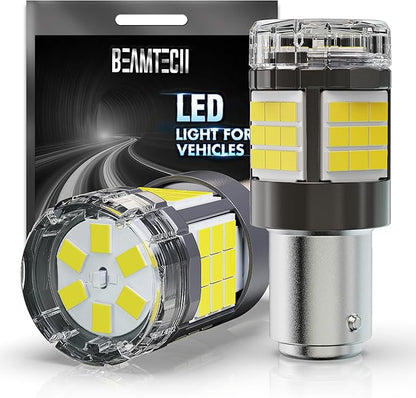 BEAMTECH Upgraded 1157 LED Bulbs Brake Tail Lights, 6500K Cool White Super Bright, 2057 2357 7528 BAY15D Replacement for Back Up Reverse Parking Signal Lights, Front Rear Side Marker Lights, Pack of 2