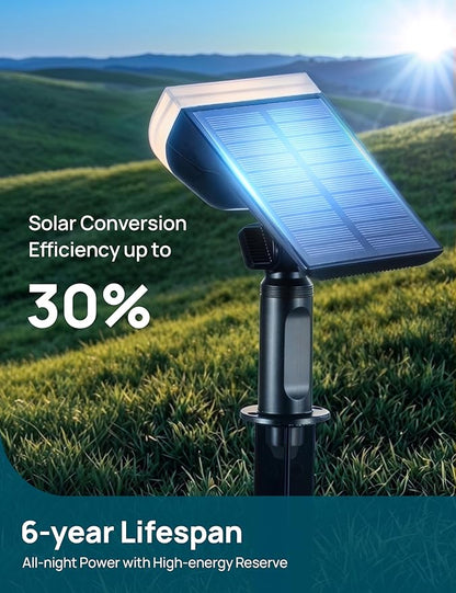 Linkind Solar Lights Outdoor Waterproof LED Spotlights Warm White 4 Pack | Starray, 3 Lighting Modes, 650LM, 3000K, Dusk to Dawn, In-Ground Wall-Mounted for Landscape Yard Garden Tree Flag Pathway
