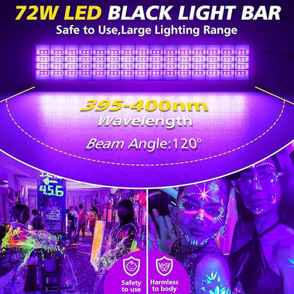 T-SUN 72W LED Black Light Bar, Blacklight Bars with Plug and Switch Light Up 22x22ft Area Strip Lights for Glow Party Body Paint Fluorescent Poster Halloween Bedroom Classroom Stage Lighting 2 Pack
