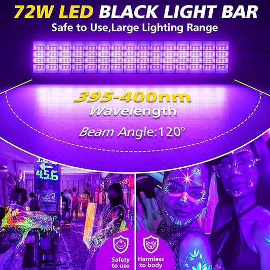 T-SUN 72W LED Black Light Bar, Blacklight Bars with Plug and Switch Light Up 22x22ft Area Strip Lights for Glow Party Body Paint Fluorescent Poster Halloween Bedroom Classroom Stage Lighting 2 Pack
