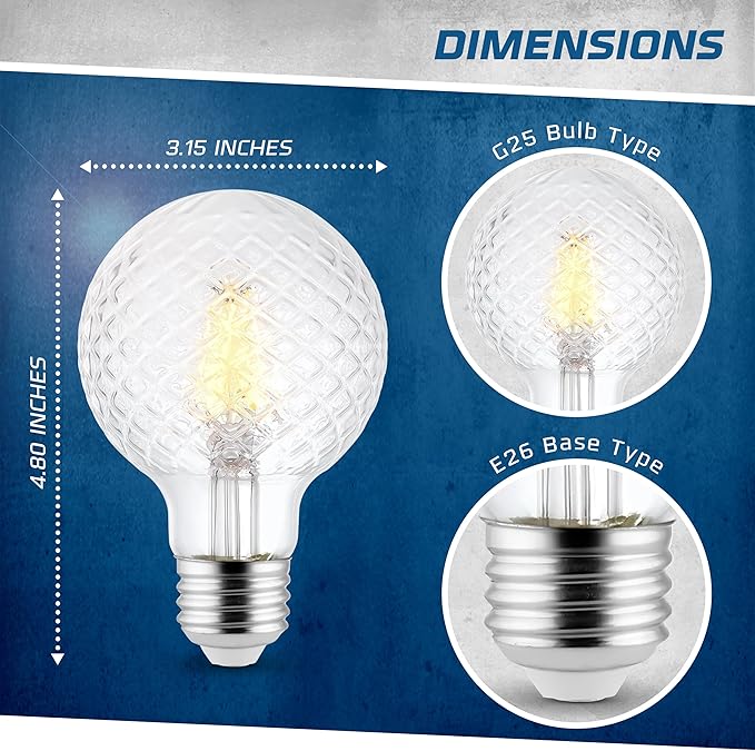 Decorative Light Bulb (12-Pack) 5.5 Watt G25 LED Filament Bulb E26 Medium Base (40W Equivalent) 3000K Warm White, 500 Lumens, Dimmable, Cut Glass Clear Decorative Light Bulbs