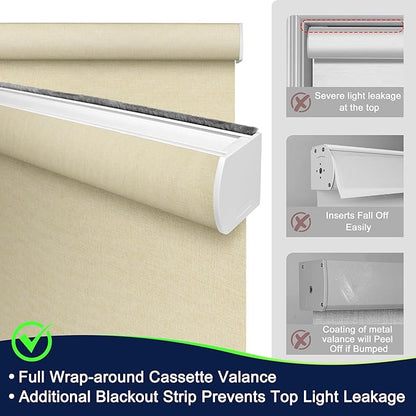 BERISSA Motorized Blinds with Remote,Light Filtering Smart Blinds for Windows,Linen Fabric,Remote Control,Thermal Insulated Automatic Blinds,Electric Blinds with USB/Solar Pannel.Linen Beige