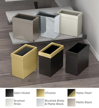 Gatco Small Bathroom Trash Can With Lid, Square 3 Gallon Stainless Steel Wastebasket, Under Sink, Matte Black And Brushed Brass, For Bathroom, Bedroom, Office (1934)