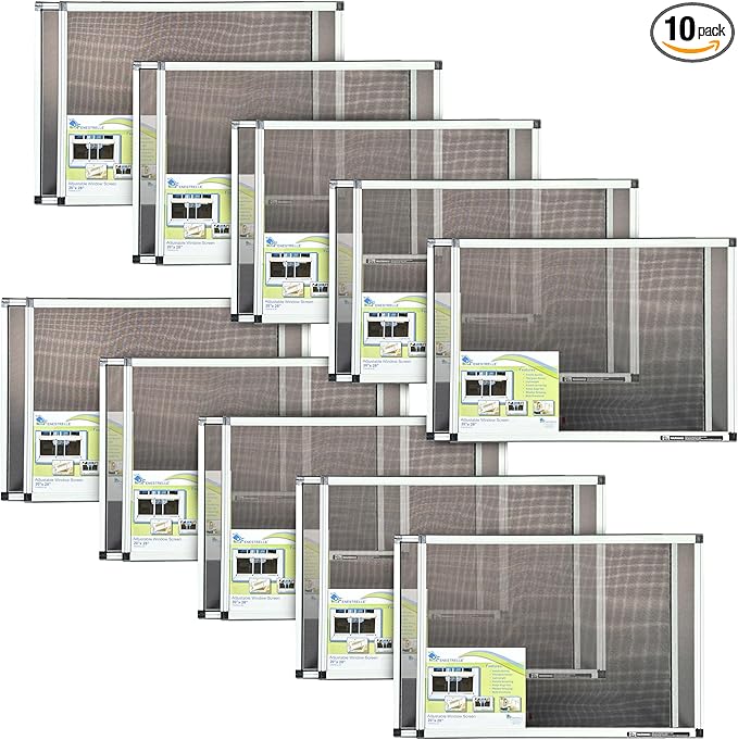 Fenestrelle Expandable Window Screen – 20″ H × 28″–54″ W Horizontal, 2‑Way Adjustable Window Screen with Flame Resistant Fiberglass Mesh, Pack of 10