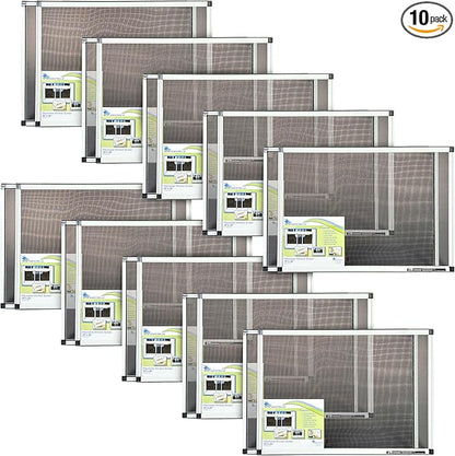 Fenestrelle Expandable Window Screen – 20″ H × 28″–54″ W Horizontal, 2‑Way Adjustable Window Screen with Flame Resistant Fiberglass Mesh, Pack of 10
