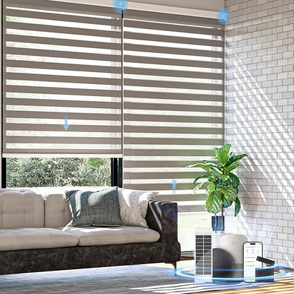 Motorized Zebra Blinds with Remote,Rechargeable Smart Electric Cordless Shade，Grey，35" W X 72" H