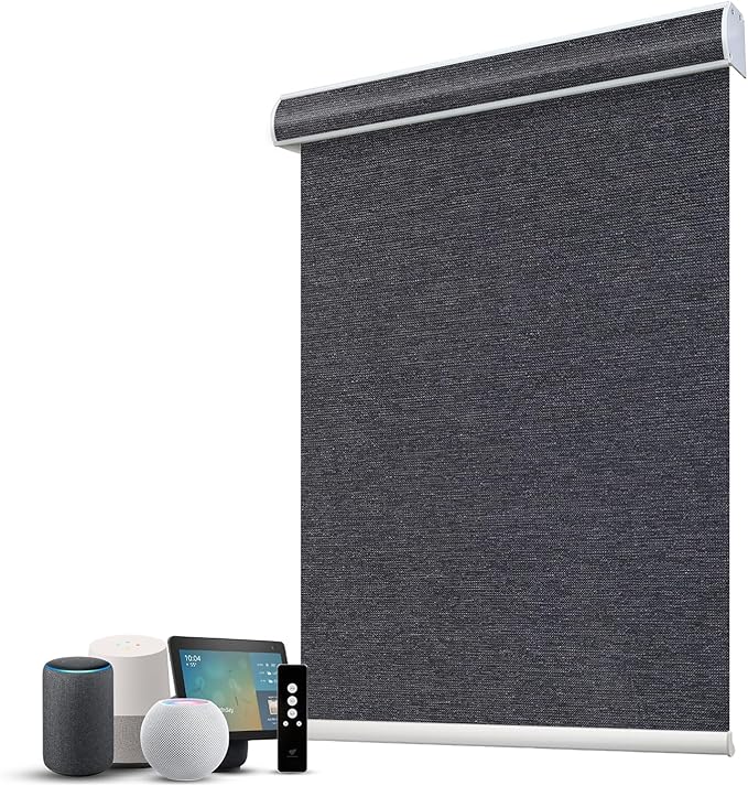 SmartWings Motorized 100% Blackout Shades Blinds, Custom Size, Cordless Window Shades Rechargeable Battery, Work with Matter/Apple HomeKit/Alexa, Thread/Zigbee, Remote Optional, Eclipse Raven Black