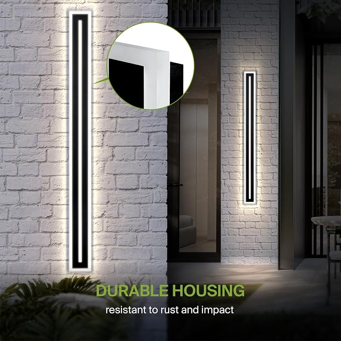 ASD LED 72" Long Wall Mount Light Fixture, Outdoor & Indoor Linear Sconce | 3CCT, Dimmable, Waterproof, Anti-Rust, ETL Listed | 40W 2330LM 3000-5000K 100-277V | Exterior Porch Lighting | Black