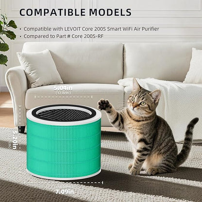Funmit Core 200S Replacement Filter for LEVOIT Core 200S Smart WiFi Air Purifier, 3-in-1 Filter Replacement and High-Efficiency Activated Carbon, Part#Core 200S-RF, 4 Pack