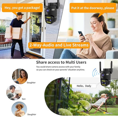 Triple-Lens Outdoor Security Camera Auto Zoom & Tracking,with 10X Hybrid Zoom,Wired 2.4G/5G WiFi Camera for Home Security,24/7 Continuous Recording,Plug-in Power,Work With NVR/DVR Surveillance System