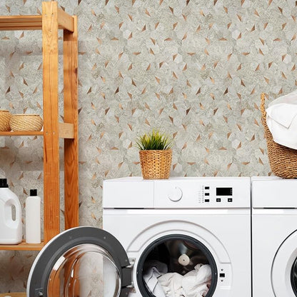 10 Sheets Sandstone Beige Hexagon Peel and Stick Backsplash for Kitchen Wall, Heat Resistant Stick on Backsplash PVC Smart Tiles, Waterproof Peel and Stick Wall Tiles for Bathroom