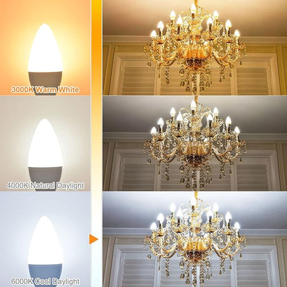 8-Pack E12 Candelabra LED Light Bulbs, 6000K Cool Daylight White, Small Base Type B Light Bulb for Chandelier, 6W Equivalent 60Watt, B11 Light Bulbs for Ceiling Fan, 600 Lumen, Non-dimmable