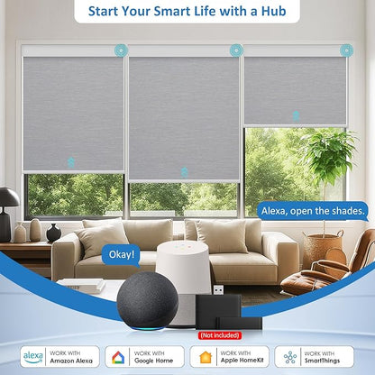 Smart Motorized Blinds with Remote, Cordless No-Drill Automatic Roller Shades, Blackout Electric Blind for Windows, Grey, 33 x 72