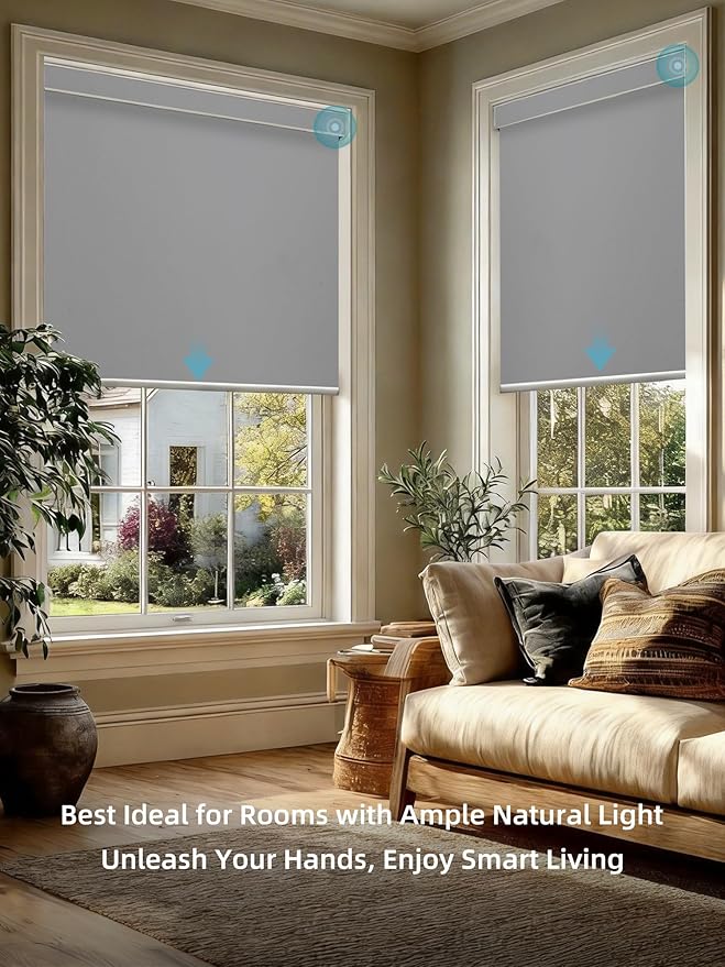 SmartWings Motorized Smart Blinds with Remote, Custom Automatic 100% Blackout Roller Shade Compatible with Alexa/Homekit/Google, Electric Smart Blinds for Indoor Windows, Vinyl Dark Grey