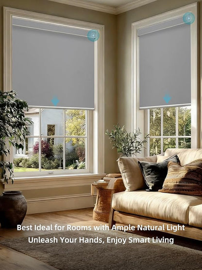SmartWings Motorized Smart Blinds with Remote, Custom Automatic 100% Blackout Roller Shade Compatible with Alexa/Homekit/Google, Electric Smart Blinds for Indoor Windows, Vinyl Dark Grey